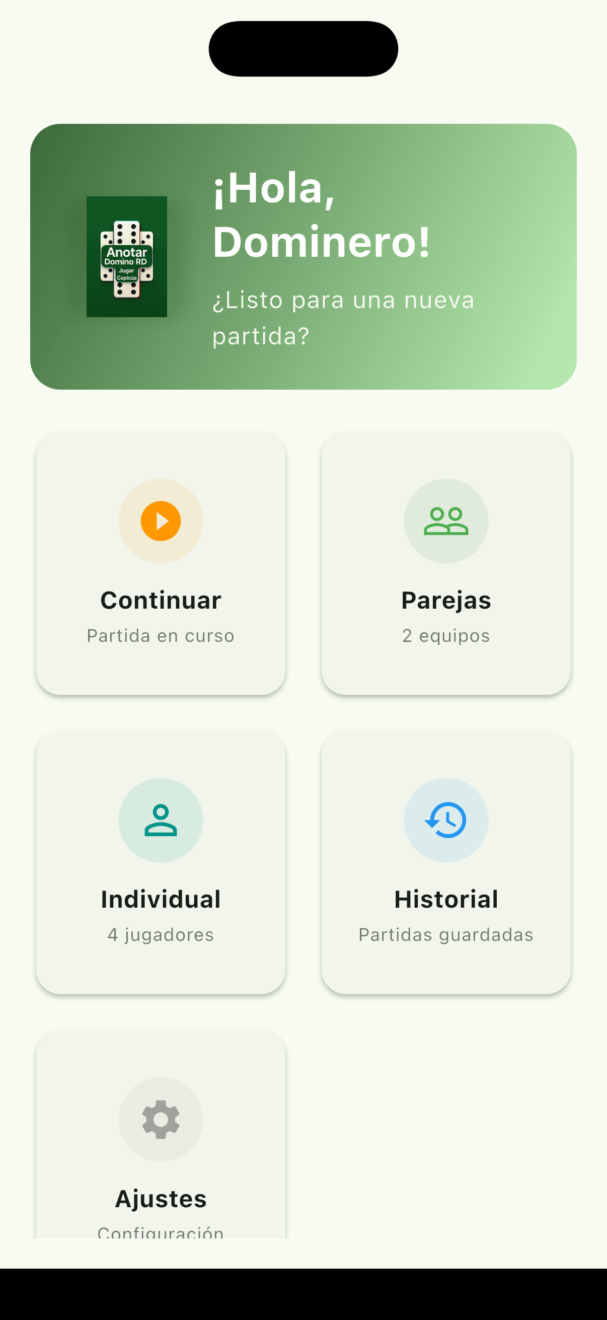 Captura de la app Anotar Dominó