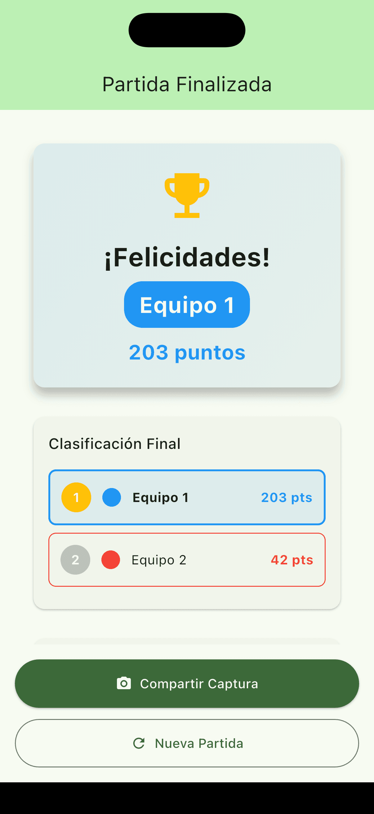 Captura de la app Anotar Dominó