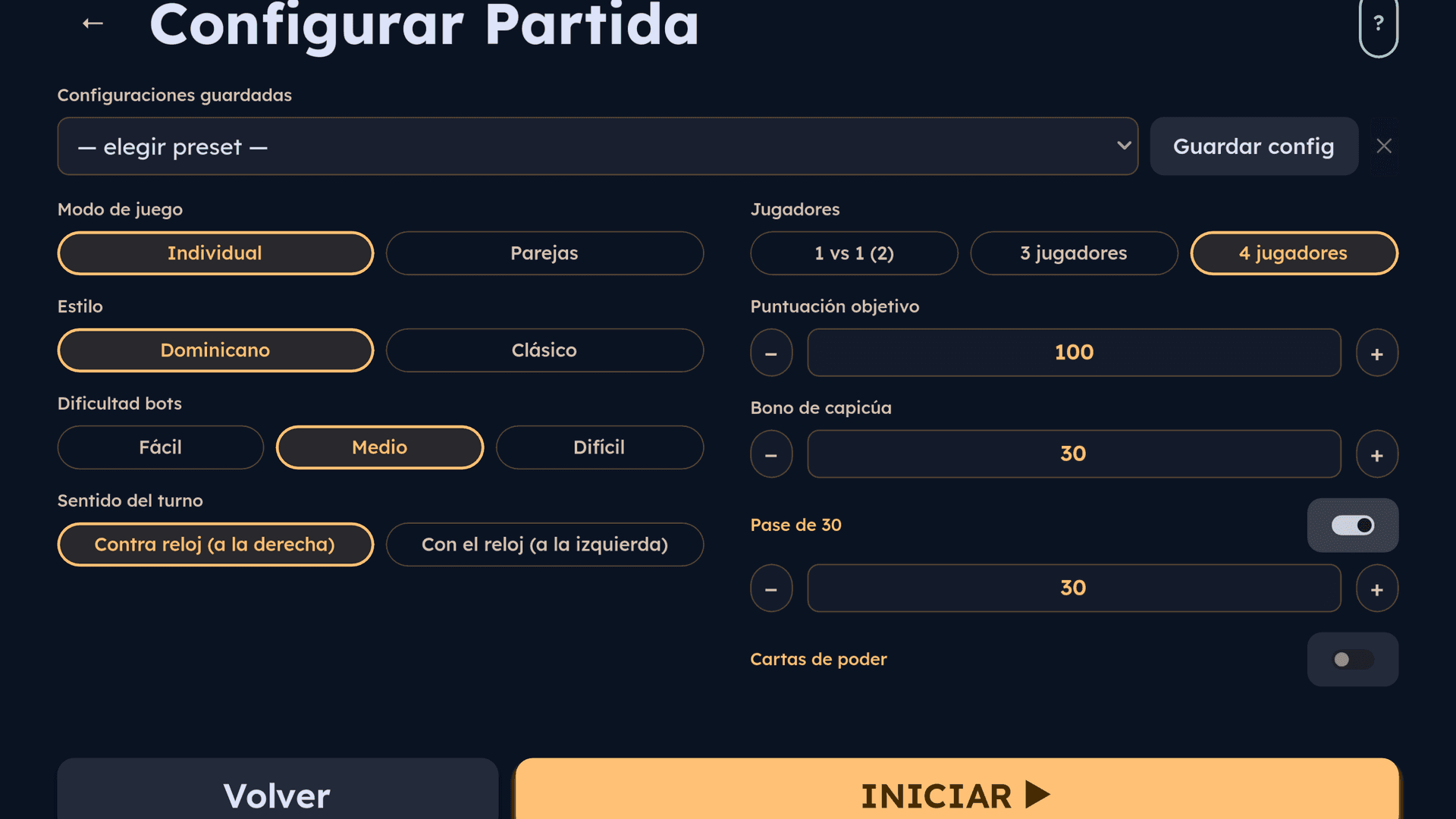 Configura tu partida a tu gusto